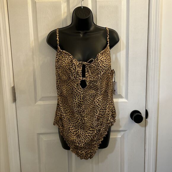 NWT Shade & Shore Leopard One Piece Swimsuit XL Cheeky Low Coverage Bathing Suit - Picture 1 of 16